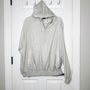 Duckster Vintage Mens Half Zip Light Gray‎ Nylon Windbreaker Packable Hooded XL